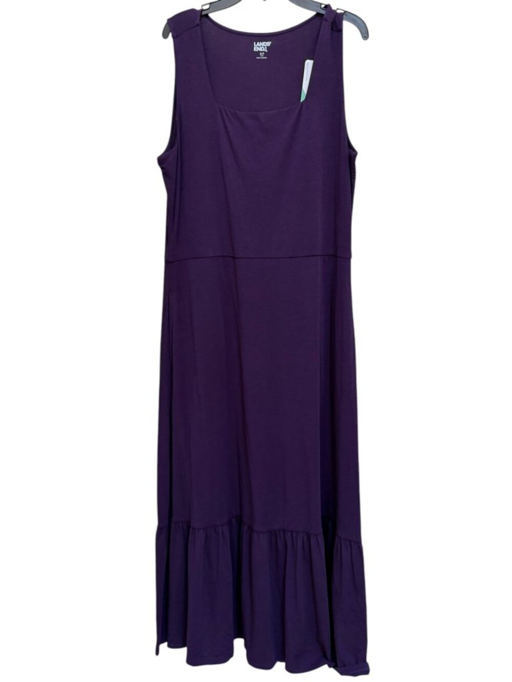 Lands' End Cotton TENCEL Modal Square Neck Tiered Ruffle Maxi Purple M/P 10-12
